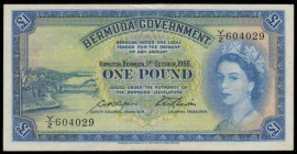 Bermuda &pound;1 dated 1st October 1966 last series Y/2 604029, Blue on multi-coloured underprint. Queen Elizabeth II at right. Bridge at left. Royal ...