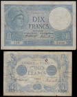 France (2) Five Francs 1912-1917 issue (1915) Pick 70 Near Fine with several pinholes and two ink marks above FRANCE, Scarce, Ten Francs 1909-1923 iss...