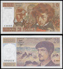 France (2) Twenty Francs 1980 issue, series E.004 892824, serial No. 0079892824 Pick 151a, UNC, Ten Francs 3.10.1974, series N.87 13090 serial no.0216...