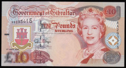 Gibraltar Ten Pounds 1.7.1995 issue, early prefix, AA 293415, Pick 26a, a light counting flick at the top otherwise UNC

Estimate: GBP 35 - 55