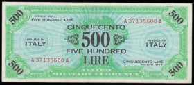 Italy 500 lire Allied Military Currency 1943 series A37135600A, with small letter F, Forbes printing, PickM22a, EF

Estimate: GBP 50 - 80