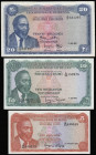 Kenya (3) Twenty Shilingi 1.7.1967 issue, A/14 631297 B/34 440555 Pick 3b VF with some folds and a light stain on the reverse, Ten Shilingi 1.7.1972 i...