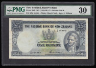 New Zealand Five Pounds undated 1955-56 issue. Pick 160b Signature Wilson PMG VF30 "stains"

Estimate: GBP 60 - 100