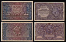Poland (3) all dated 1919 to 1920, 500 Marek Pick28a 23.8.1919. Green on brown underprint. Portrait woman at right , 1000 Marek Purple on brown underp...