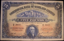 Scotland Commercial Bank Limited 5 Pounds dated 30th April 1934 series 14/R 36672, Pick328b, portrait John Pitcairn at bottom centre, Good fine 

Es...