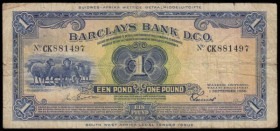 South West Africa one pound, Barclays Bank D.C.O., dated 1.9.1956, Pick5b, VG

Estimate: GBP 40 - 70
