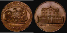 Halfpenny 19th Century Somerset - Bath City Token undated, Free School Obverse: Front view of the school, Reverse: Arms and supporters of Bath, within...