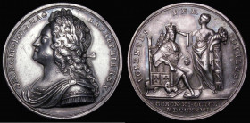 Coronation of George II 1727 34mm diameter in silver by J.Croker Eimer 510 the official coronation issue Obverse Bust left Laureate, armoured and drap...