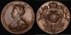Union of England and Scotland 1707 35mm diameter in bronze Eimer 425 by J.Croker Obverse: Bust left draped, ANNA. D:G. MAG. BR. FR. ET. HIB: REG. Reve...
