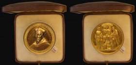 Ushaw College, University of Durham, Cardinal William Alanus (1532-1594) prize medal 1858 by Carl Voigt, 67mm diameter in gilt bronze, Obv: Bust of Ca...