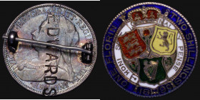 Enamelled, Florin 1899 the reverse enamelled in six colours, good workmanship, with a pin mount attached to the obverse, the obverse with EDWARDS coun...