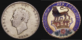 Enamelled, Shilling 1826 the reverse enamelled in six colours, good workmanship

Estimate: GBP 30 - 40