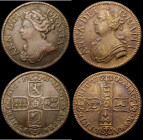 Jettons (2) 1702 Queen Anne, reverse four shields in cruciform 23.5mm diameter in brass? GVF, 1761 Queen Anne, reverse four shields in cruciform NVF ...