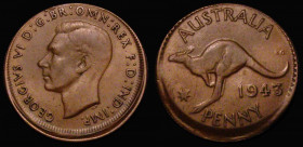 Mint Error - Mis-Strike Australia Penny 1943 (m) KM#36 struck about 1mm off-centre giving a raised lip on the coin between 2 and 8 o'clock on the obve...