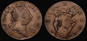 Mint Error - Mis-Strike Ireland Halfpenny 1769 both sides double struck The obverse with a partial second legend on the King's head around 7mm from th...