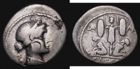 Roman Denarius Julius Caesar (Late 46BC to Early 45 BC) 17mm-19mm diameter, Obverse: Diademed Head of Venus, right with Cupid over her shoulder, Rever...