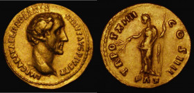 Roman Gold Aureus Antoninus Pius (150-151AD) Rome mint. Obverse: Laureate Head right IMP CAES T AEL HADR ANTONINVS AVG PIVS PP, with break in obverse ...