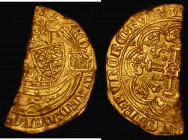 Half Noble Edward III S.1494 a fragment only around 50% of the coin remains, from just left of the King's head to after the G of DEI G, 2.19 grammes, ...