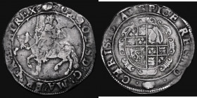 Halfcrown Charles I Group III, Third Horseman, King wears cloak flying from shoulder, type 3a2, Reverse: Oval Garnished Shield, S.2775 mintmark Tun, 1...