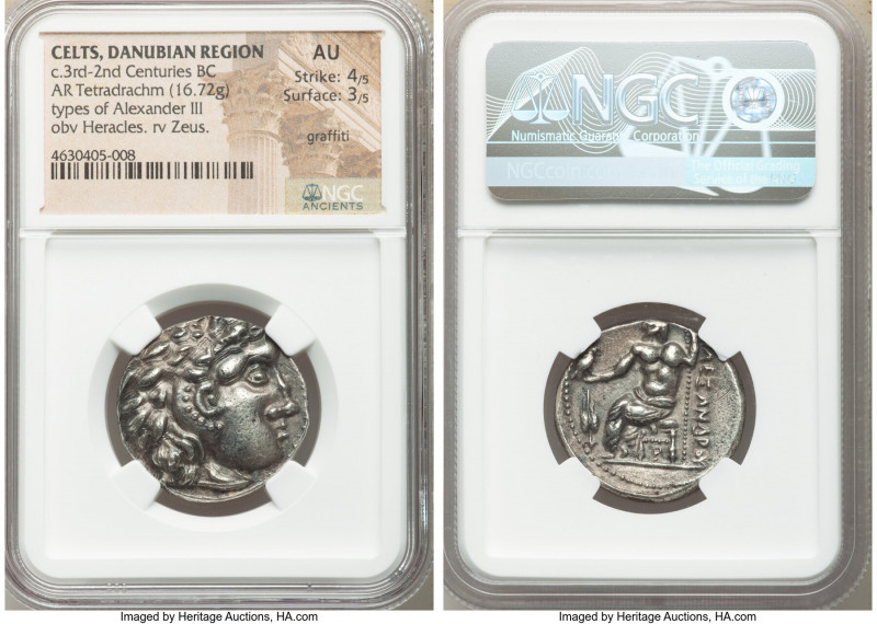 DANUBE REGION. Imitating Alexander III the Great of Macedon. AR tetradrachm (27m...