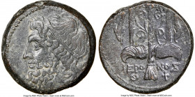 SICILY. Syracuse. Hieron II (ca. 275-215 BC). AE litra (18mm, 8h). NGC Choice XF. Head of Poseidon left, wearing taenia / ΙΕΡΩ-ΝΟΣ / Θ-Φ, trident head...