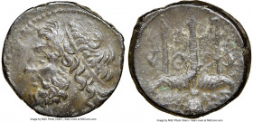 SICILY. Syracuse. Hieron II (ca. 275-215 BC). AE litra (20mm, 5h). NGC Choice VF. Head of Poseidon left, wearing taenia / ΙΕΡΩ-ΝΟΣ, trident head, dolp...