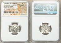MACEDONIAN KINGDOM. Alexander III the Great (336-323 BC). AR drachm (19mm, 4.39 gm, 11h). NGC AU 5/5 - 4/5. Posthumous issue of Colophon, ca. 319-310 ...