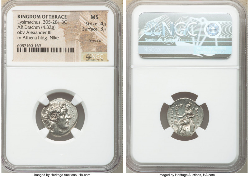 THRACIAN KINGDOM. Lysimachus (305-281 BC). AR drachm (19mm, 4.32 gm, 12h). NGC M...