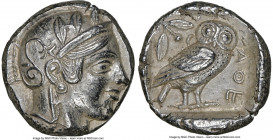 ATTICA. Athens. Ca. 455-440 BC. AR tetradrachm (24mm, 17.19 gm, 7h). NGC Choice AU 5/5 - 3/5. Early transitional issue. Head of Athena right, wearing ...