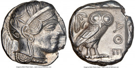 ATTICA. Athens. Ca. 440-404 BC. AR tetradrachm (24mm, 17.18 gm, 6h) NGC Choice AU 5/5 - 4/5. Mid-mass coinage issue. Head of Athena right, wearing ear...
