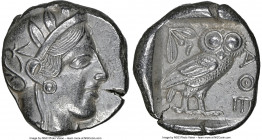 ATTICA. Athens. Ca. 440-404 BC. AR tetradrachm (24mm, 17.14 gm, 2h) NGC Choice AU 5/5 - 4/5. Mid-mass coinage issue. Head of Athena right, wearing ear...