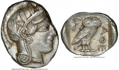 ATTICA. Athens. Ca. 440-404 BC. AR tetradrachm (27mm, 17.20 gm, 9h). NGC Choice AU 4/5 - 5/5. Mid-mass coinage issue. Head of Athena right, wearing ea...