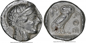 ATTICA. Athens. Ca. 440-404 BC. AR tetradrachm (24mm, 17.18 gm, 4h). NGC Choice AU 5/5 - 3/5. Mid-mass coinage issue. Head of Athena right, wearing ea...