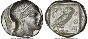 ATTICA. Athens. Ca. 440-404 BC. AR tetradrachm (26mm, 17.20 gm, 5h). NGC Choice AU 3/5 - 5/5. Mid-mass coinage issue. Head of Athena right, wearing ea...