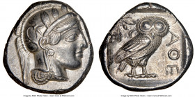 ATTICA. Athens. Ca. 440-404 BC. AR tetradrachm (26mm, 17.19 gm, 4h) NGC AU 5/5 - 4/5. Mid-mass coinage issue. Head of Athena right, wearing earring, n...
