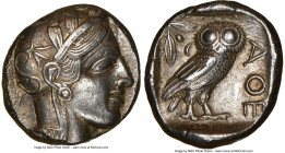 ATTICA. Athens. Ca. 440-404 BC. AR tetradrachm (23mm, 17.19 gm, 10h). NGC AU 5/5 - 4/5. Mid-mass coinage issue. Head of Athena right, wearing earring,...