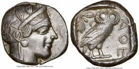 ATTICA. Athens. Ca. 440-404 BC. AR tetradrachm (25mm, 17.20 gm, 4h). NGC AU 4/5 - 4/5. Mid-mass coinage issue. Head of Athena right, wearing earring, ...