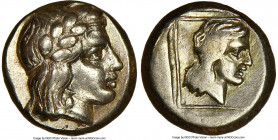 LESBOS. Mytilene. Ca. 412-378 BC. EL sixth-stater or hecte (10mm, 2.53 gm, 2h). NGC Choice XF 4/5 - 3/5. Laureate head of Apollo right, with long hair...