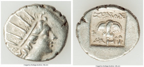CARIAN ISLANDS. Rhodes. Ca. 88-84 BC. AR drachm (16mm, 3.07 gm, 1h). Choice VF. Plinthophoric standard, Zenon, magistrate. Radiate head of Helios righ...