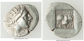CARIAN ISLANDS. Rhodes. Ca. 88-84 BC. AR drachm (17mm, 1.68 gm, 12h). Choice VF, flan cracks. Plinthophoric standard, Nicephorus, magistrate. Radiate ...