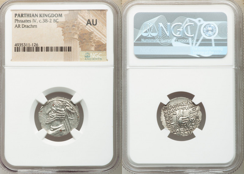 PARTHIAN KINGDOM. Phraates IV (ca. 38-2 BC). AR drachm (20mm, 11h). NGC AU. Mith...