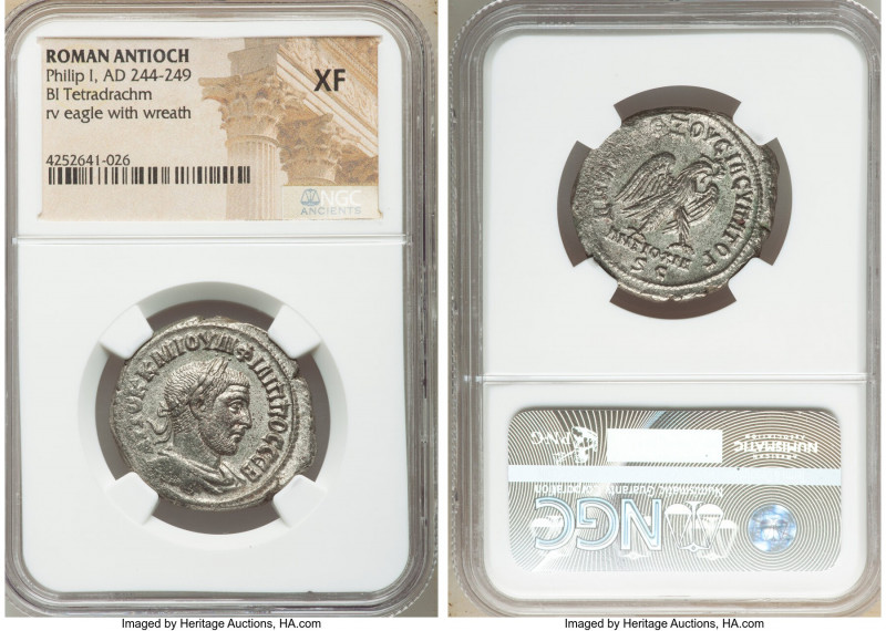 SYRIA. Antioch. Philip I (AD 244-249). BI tetradrachm (29mm, 7h). NGC XF. AD 247...