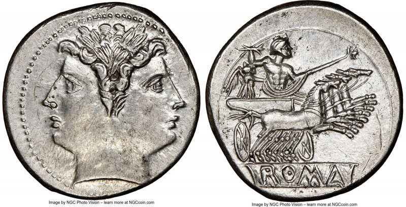Anonymous. Ca. 225-214/2 BC. AR didrachm or quadrigatus (23mm, 6.73 gm, 4h). NGC...
