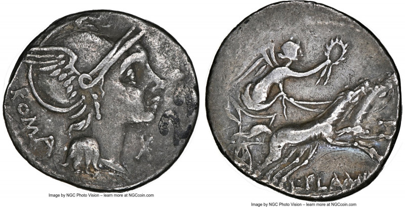 L. Flaminius Chilo (ca. 109-108 BC). AR denarius (19mm, 3.85 gm, 10h). NGC Choic...