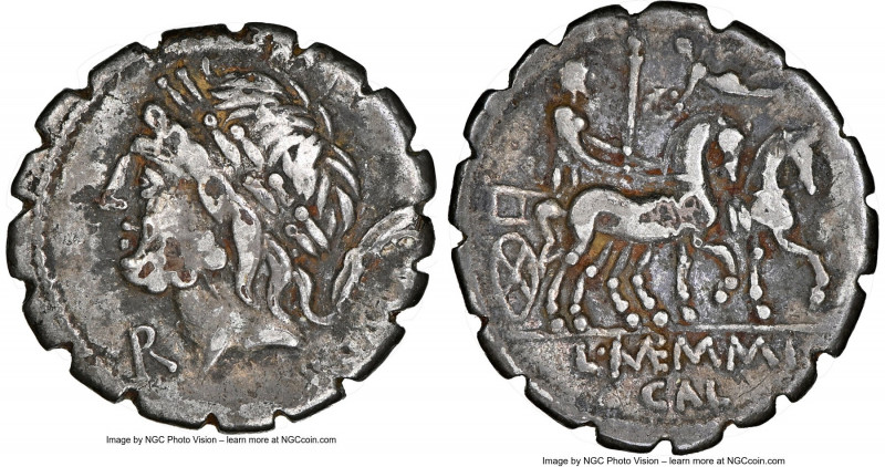 L. Memmius Galeria (ca. 106 BC). AR/AE fouree denarius serratus (18mm, 3.29 gm, ...