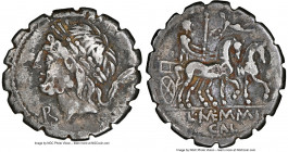 L. Memmius Galeria (ca. 106 BC). AR/AE fouree denarius serratus (18mm, 3.29 gm, 4h). NGC VF 5/5 - 3/5, core visible. Ancient forgery of L. Memmius Gal...