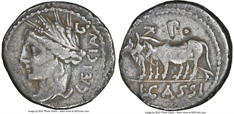 L. Cassius Caecianus (102 BC). AR denarius (18mm, 3.63 gm, 7h). NGC VF 5/5 - 3/5...