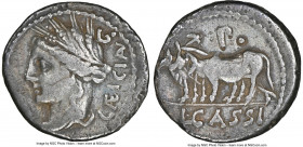 L. Cassius Caecianus (102 BC). AR denarius (18mm, 3.63 gm, 7h). NGC VF 5/5 - 3/5, edge marks. Rome. CAEICIAN (AE and AN ligate), bust of Ceres left wi...