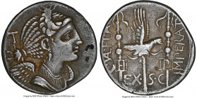 C. Valerius Flaccus (ca. 82 BC). AR denarius (18mm, 3.76 gm, 5h). NGC Choice VF 5/5 - 4/5, inked collection number. Massalia, special issue. Draped bu...