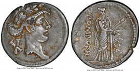 Q. Pomponius Musa (66/56 BC). AR/AE fourree denarius (18mm, 2.72 gm, 8h). NGC Choice XF 5/5 - 2/5, core visible, edge cut. Ancient forgery of Q. Pompo...